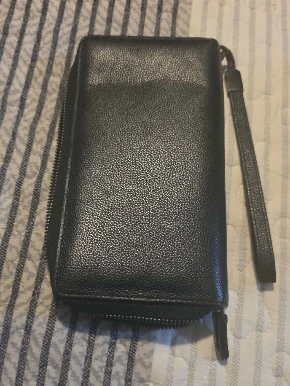 Zip-Around Black Wristlet Clutch with Multiple Card Slots